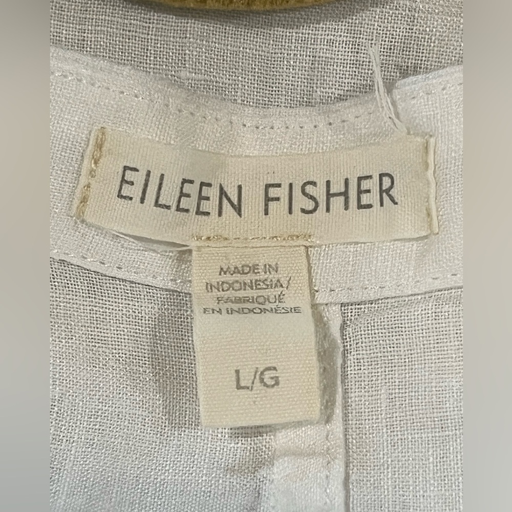 EILEEN FISHER White 100% Organic Linen SHIRT DRESS- Soft Lightweight Fabric SZ L - Picture 8 of 9